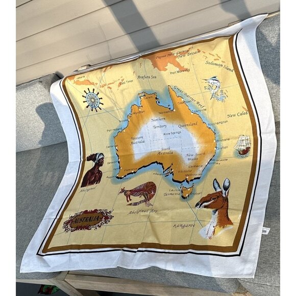 Australia Map Tea Towel Scarf Tourist Souvenir Cotton Colorful - Picture 1 of 9